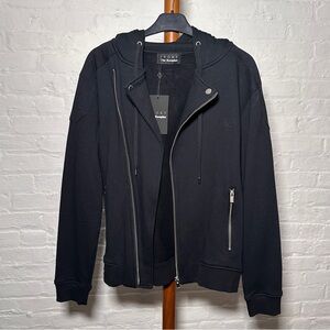 The Kooples Sport biker motorcycle fleece zipped hoodie jacket black